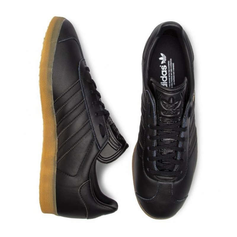 Adidas gazelle trainers black leather gum online