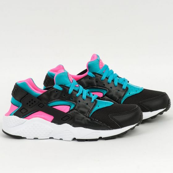 Кроссовки детские женские Nike Huarache Run GS 654280-005 (black-white-pink blast)