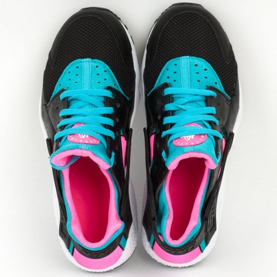 Кроссовки детские женские Nike Huarache Run GS 654280-005 (black-white-pink blast)